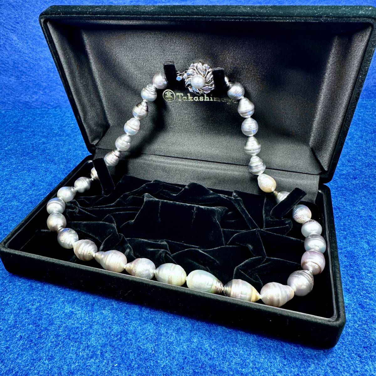 【美品】高島屋 真珠 バロック パール ネックレス SILVER 大粒 約50cm 70.2g Takashimaya ケース付き アクセサリー 拍卖