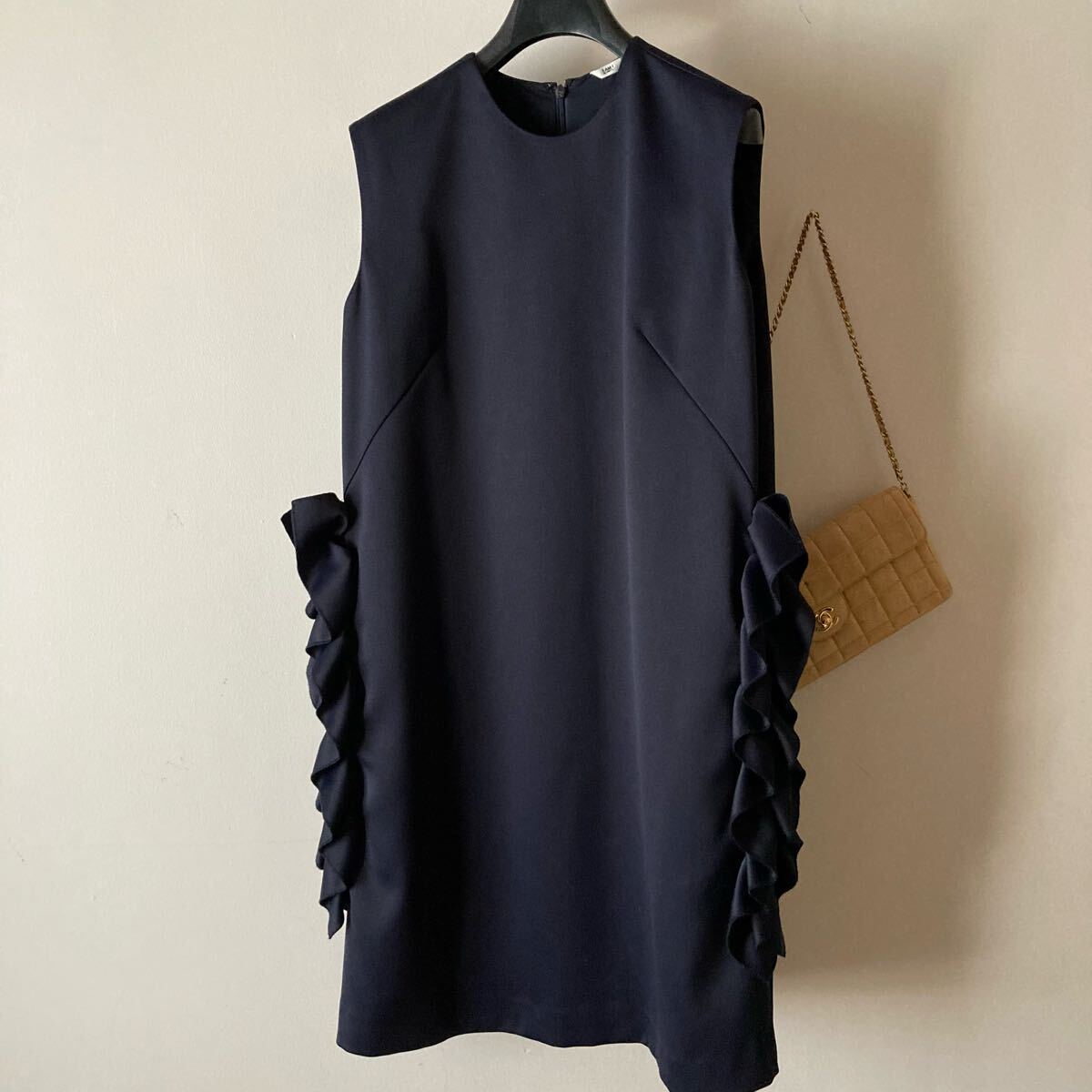 アイアムアイ*ストレッチジャージー サイドラッフル ドレスワンピース*ダークネイビー拍卖