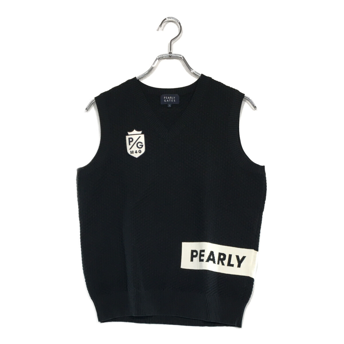 coco 中古【値下げ】 パーリーゲイツ PEARLY GATES レディース ベスト 1(M) 紺 ネイビーVネック ニット レターパックプラス発送可 101634拍卖