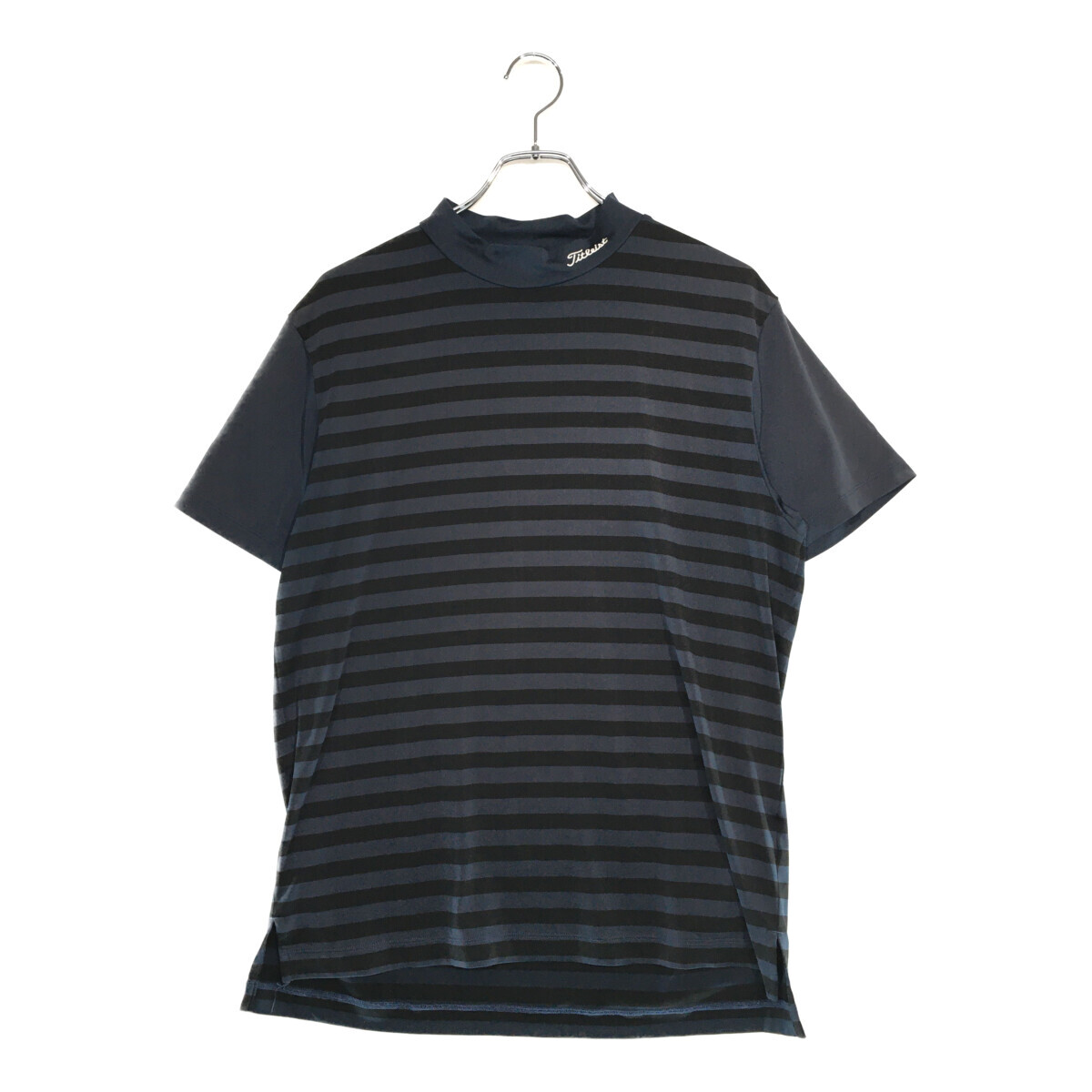 coco 中古【値下げ】 タイトリスト Titleist メンズ 半袖シャツ LL 紺×黒 ネイビー モックネック ボーダー 薄手 ネコパケ発送可 99978拍卖