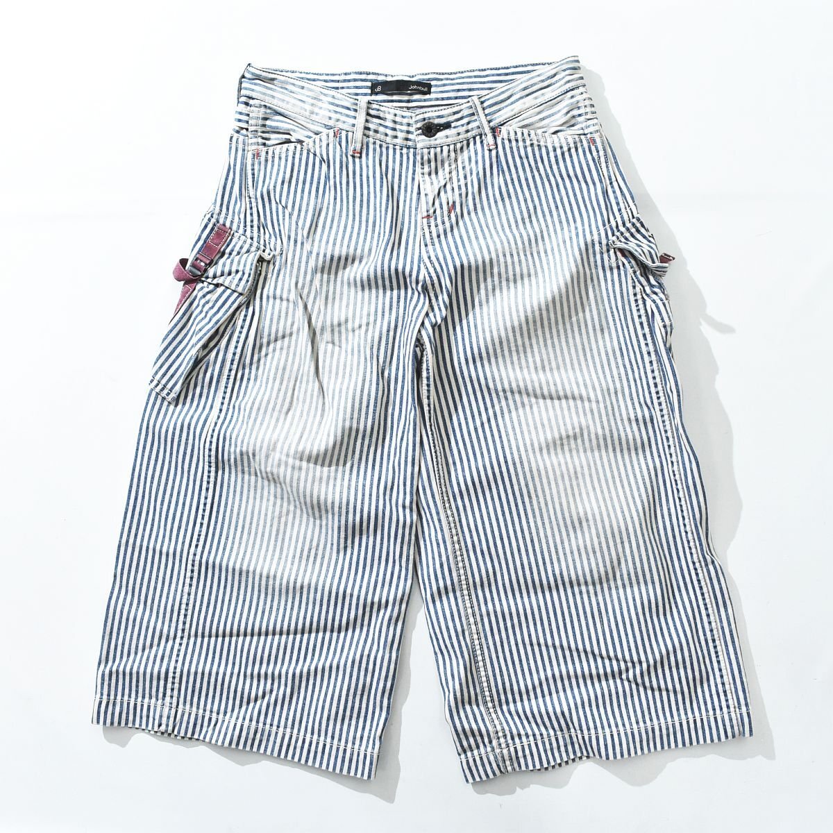 ★ワイド ストレート シルエット ジョンブル Johnbull ヒッコリーストライプ カーゴ ハーフ パンツ M ★メンズ デニム ショーツ ショート★拍卖