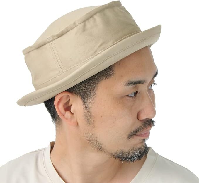 <XLサイズ(約63cm)><Beige>egnuu 日本製 コットン ポークパイハット 帽子 メンズ 大きいサイズ 日本製拍卖