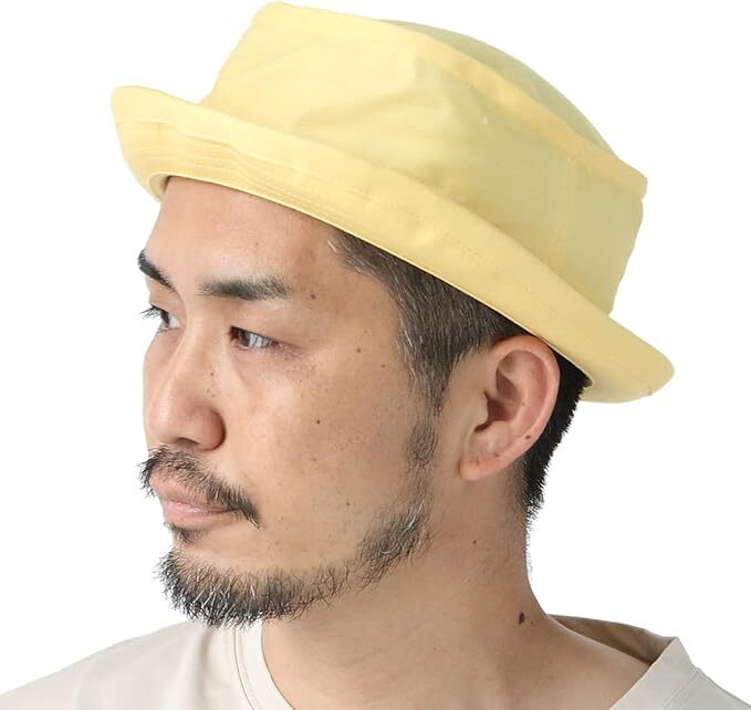 <Lサイズ(約61cm)><Yellow>egnuu 日本製 コットン ポークパイハット 帽子 メンズ 大きいサイズ 日本製拍卖