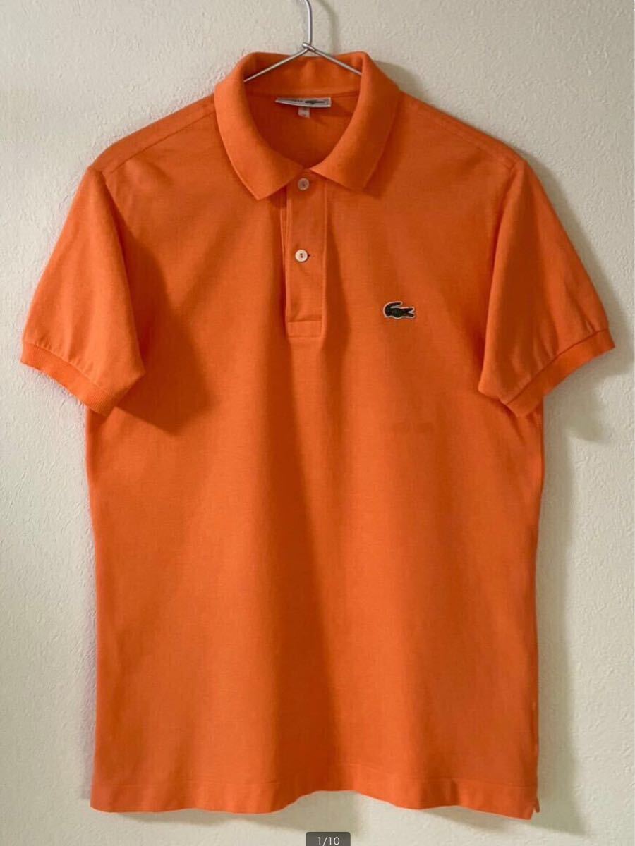 80s〜90s CHEMISE LACOSTE シュミーズラコステ 半袖ポロシャツ オレンジ 左胸ワニワッペン(Lacost文字入り) 綿100% サイズ3 (L-1212) 拍卖
