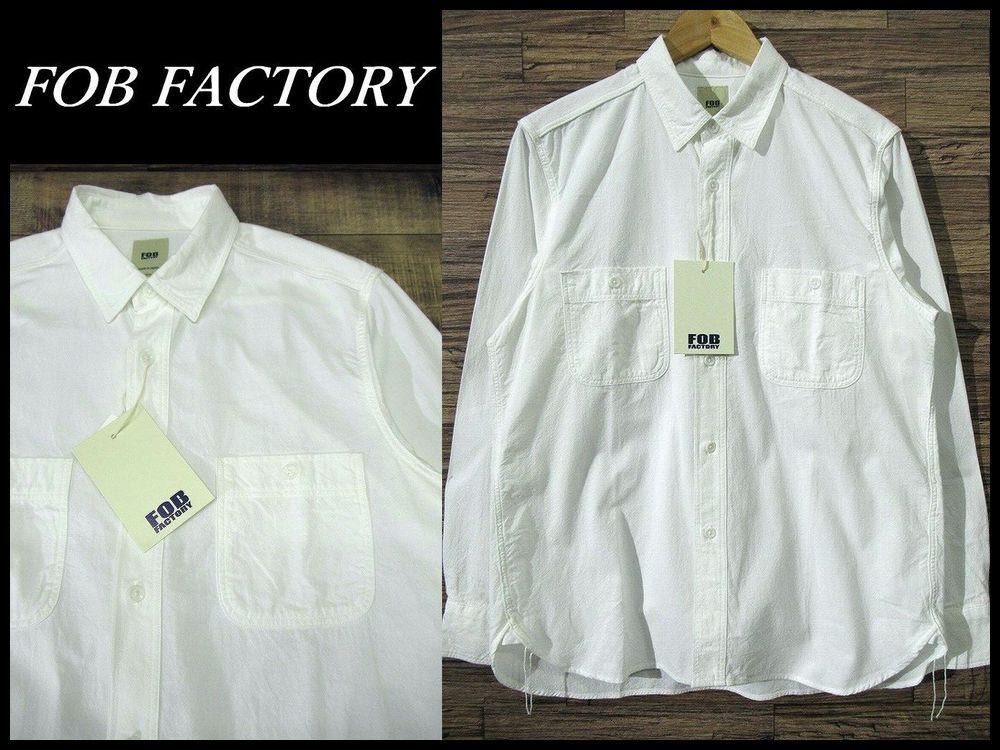 送無 未使用保管品 FOB FACTORY FOBファクトリー F3379 長袖 40s 復刻 旧式力織機 6.5oz マチ付き オックスフォード ワーク シャツ 白 L ②拍卖