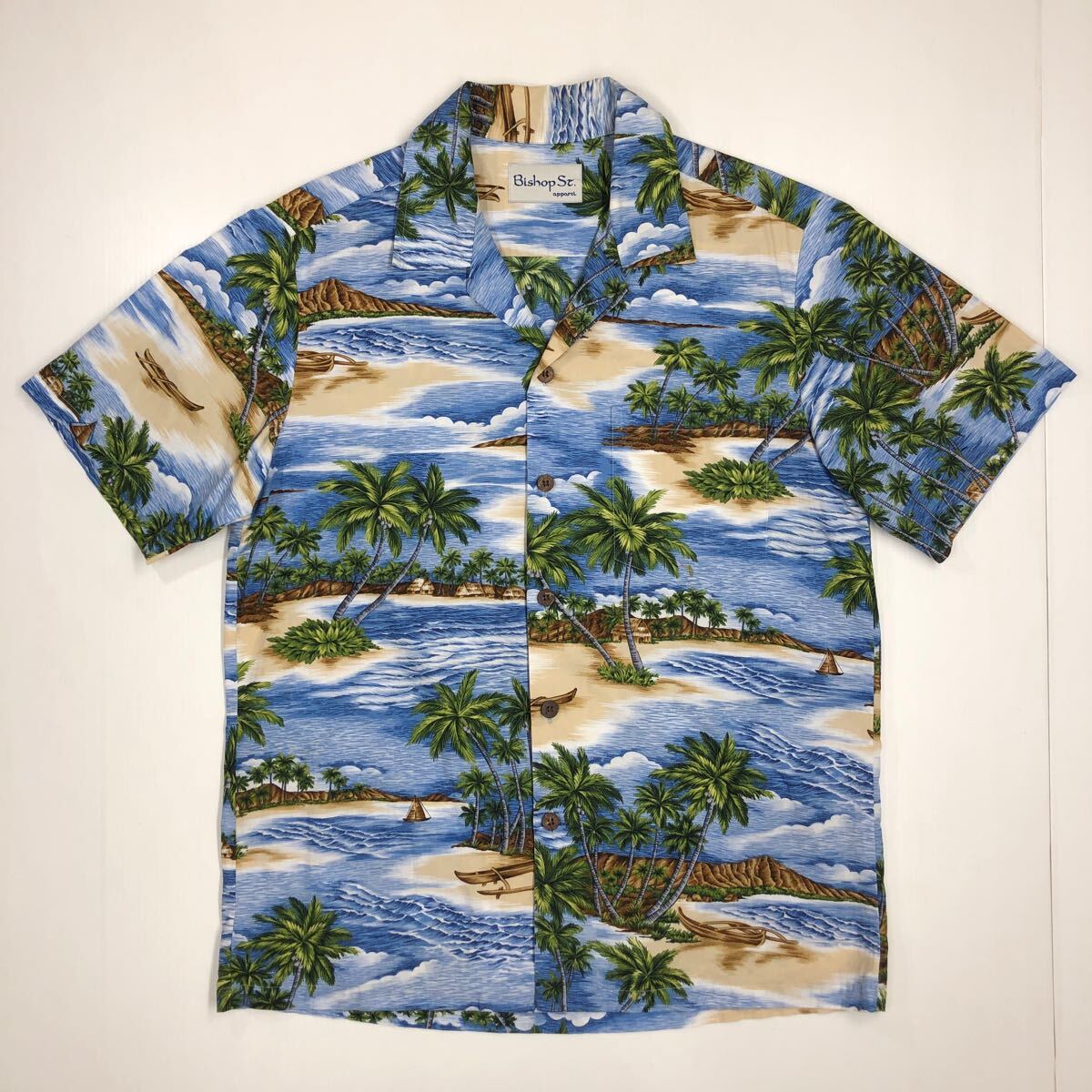 Bishop St アロハシャツ ハワイ製 USA製 柄合わせポケット オープンカラー 総柄 47-37拍卖
