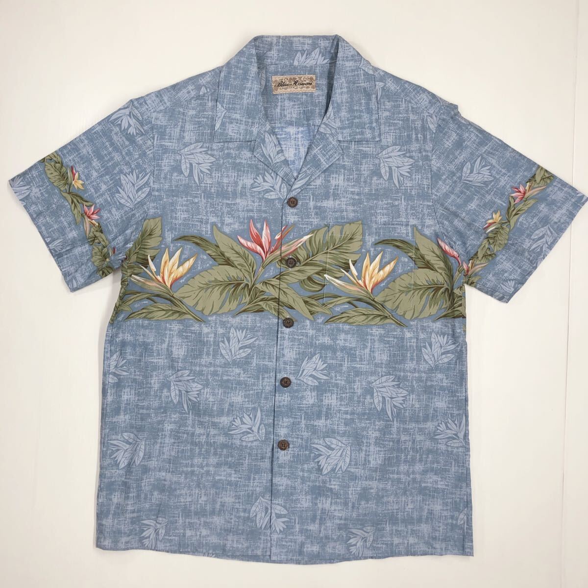 BLUE HAWAII ブルーハワイ アロハシャツ 柄合わせポケット オープンカラー M-Lサイズ相当 半袖 47-38拍卖