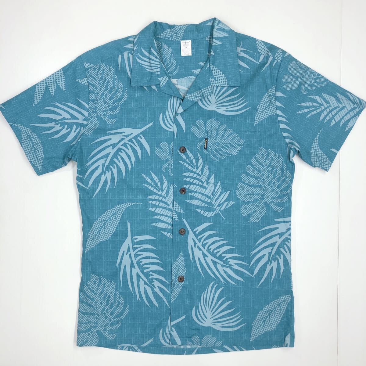 Palmwave Hawaii アロハシャツ 柄合わせポケット 葉っぱ柄 総柄 開襟 オープンカラー メンズ Mサイズ 47-40拍卖