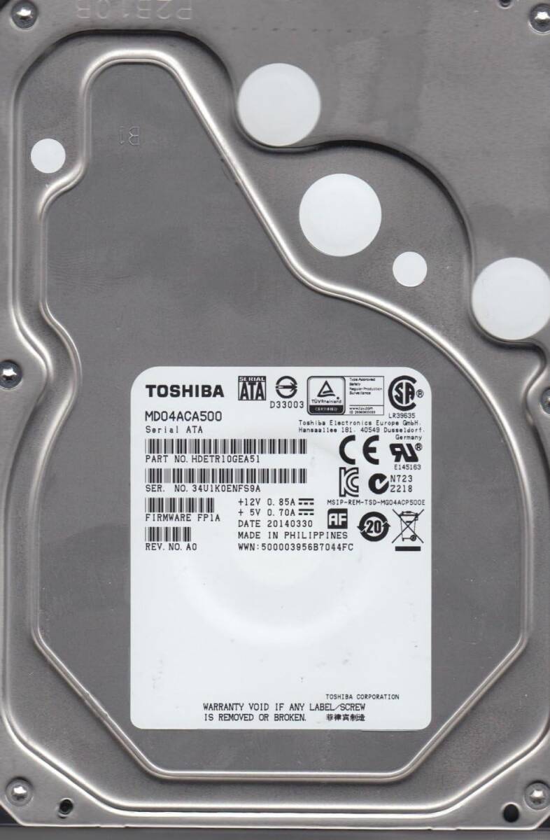【中古パーツ】3.5 SATA 5TB 1台 正常 TOSHIBA MD04ACA500 使用時間23542H ■HDD8411拍卖