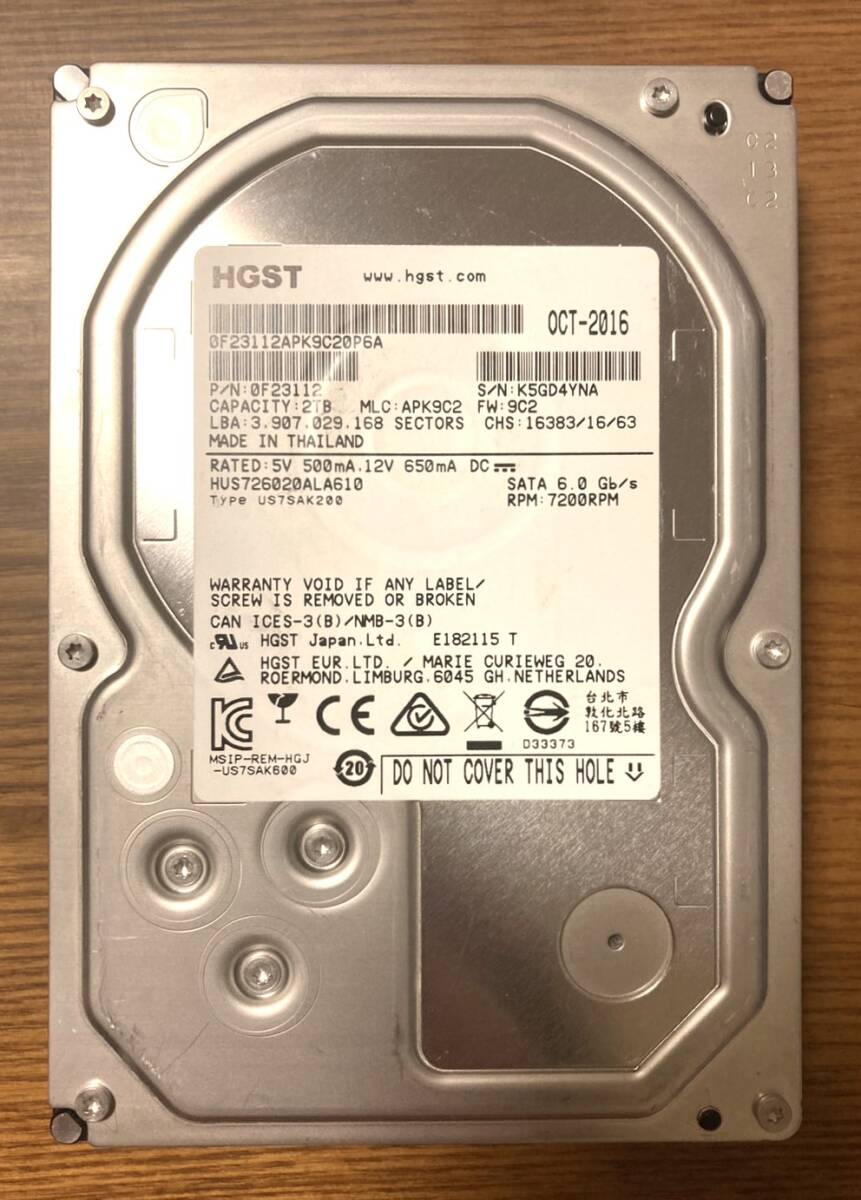 【状態◎】日立 Hitachi/HGST Ultrastar 7K6000 HUS726020ALA610 3.5インチ HDD 2TB(高耐久性と低消費電力を備えたモデル)拍卖