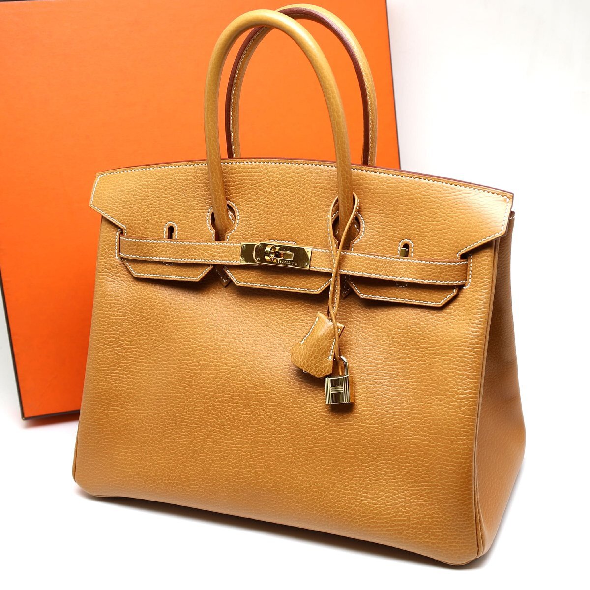 中古品 エルメス バーキン35 アルデンヌ ゴールド ゴールド金具 ?F刻印 ブラウン 茶拍卖