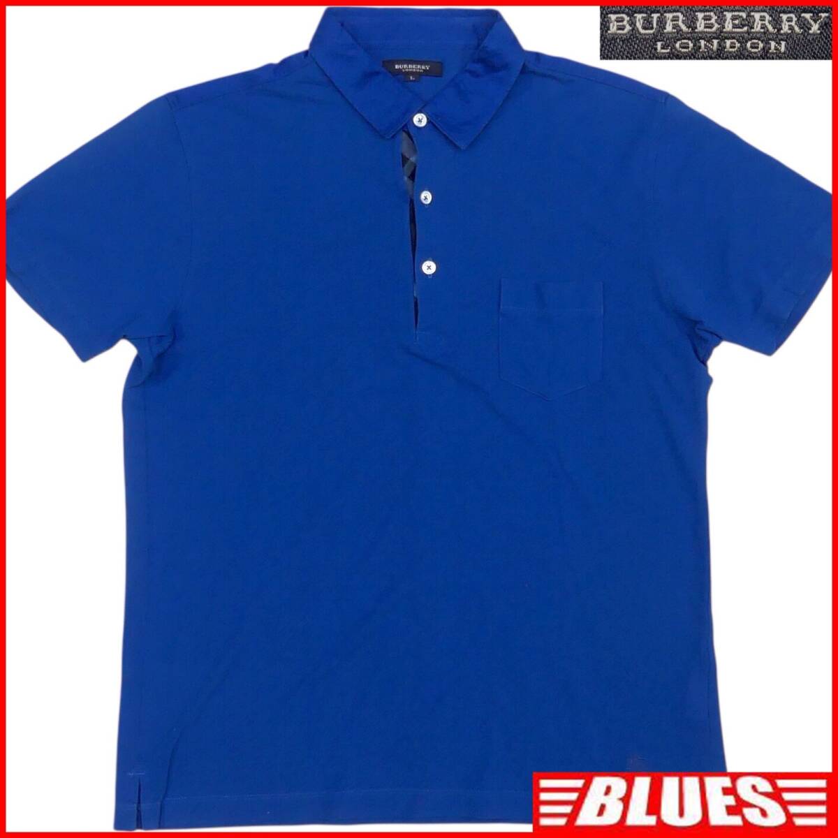 即決★BURBERRY LONDON★メンズ L 廃版 ポロシャツ バーバリーロンドン 青 三陽商会 刺繍 チェック 日本製 半袖拍卖