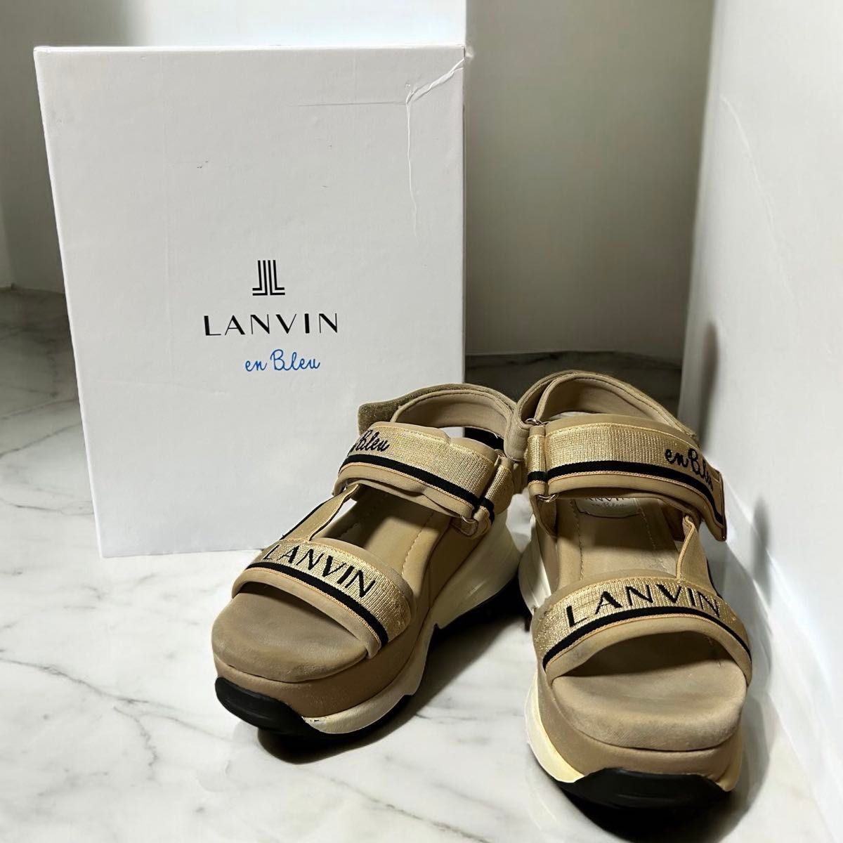 ランバンオンブルー LANVIN サンダル シューズ 厚底 プラットフォーム バッグストラップ 22.5cm位 夏 レディース拍卖