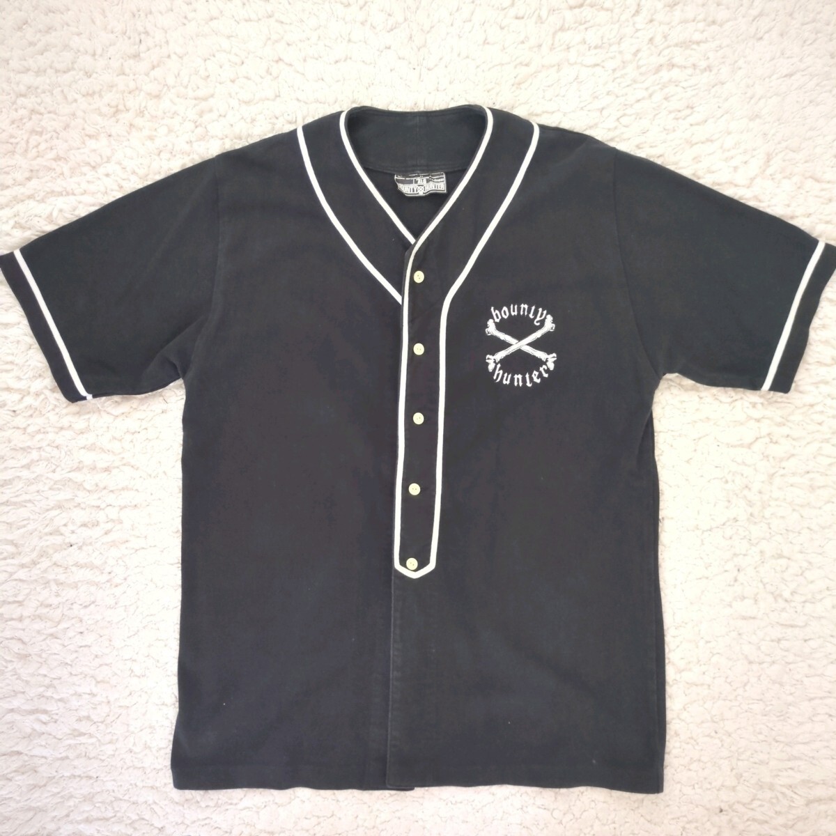 BOUNTY HUNTER バウンティーハンター ベースボールシャツ XL 黒 クロスボーン肉厚 Tシャツ プルオーバー拍卖
