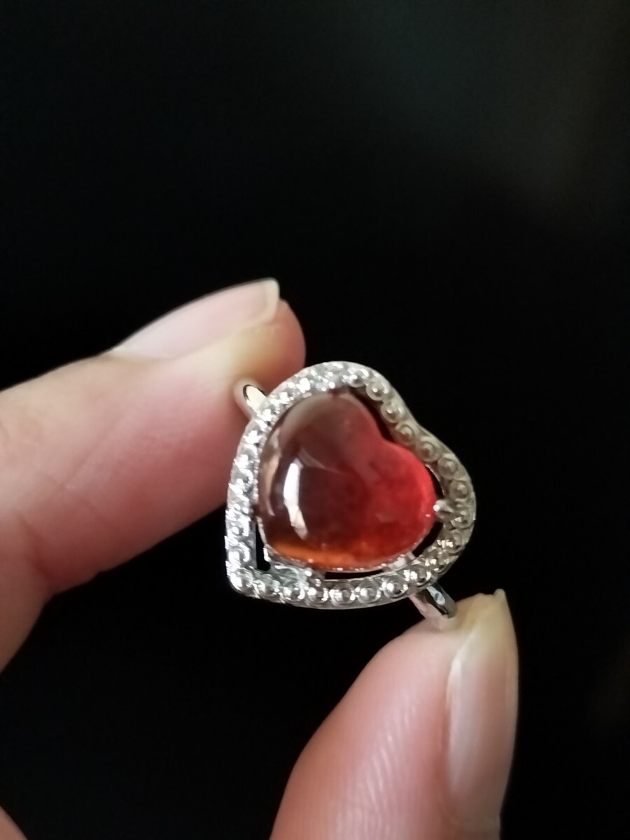 天然ガーネット 美しいワインレッド ハート 指輪 リング フリーサイズ拍卖