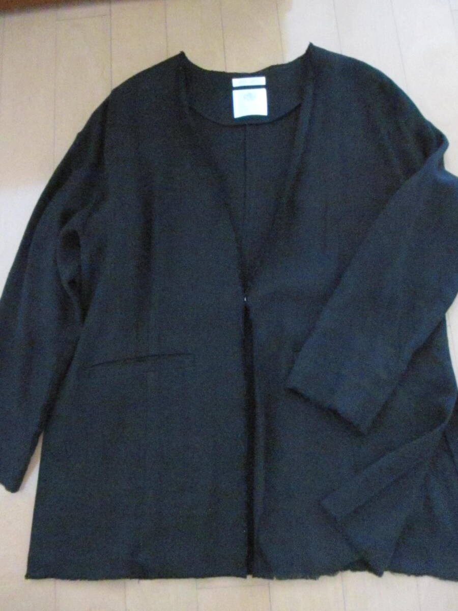 【極美品】ノーリーズ 日本製 ノーカラー麻ジャケット F ブラック拍卖