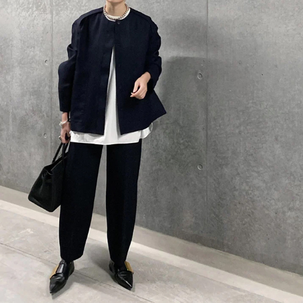 人気【LOHEN ローヘン】デザインショートコート ショートジャケット オーバーサイズ ネイビー オケージョン卒入園卒入学セレモニー行事拍卖