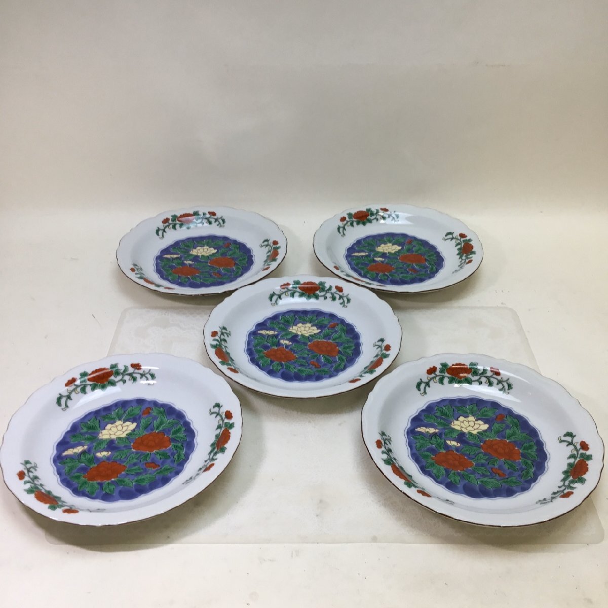 【保管品/CH】南風 絵花 赤花 黄花 中皿 5枚 銘々皿 取り皿 盛皿 5客セット RS0705/00010拍卖