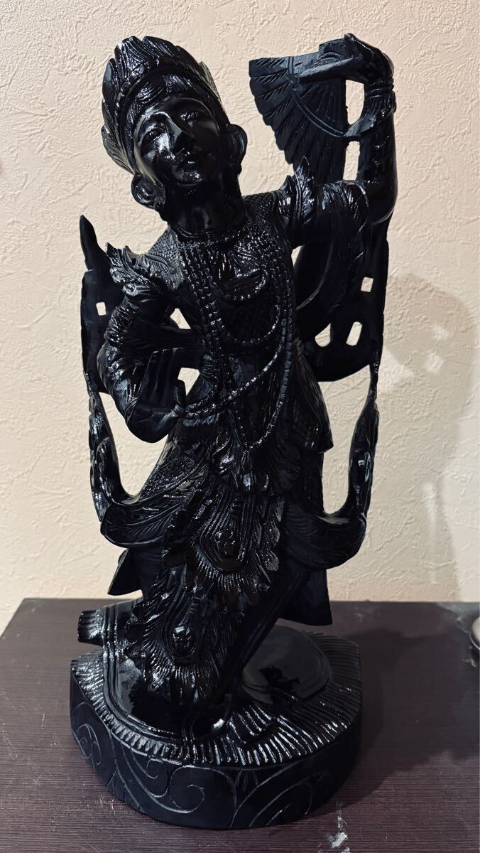 黒檀 バリ 彫刻 木彫 ラーマヤナ神話 ラーマ王 神様 高さ41㎝ 大型 置物 仏像 装飾 極細工 仏教古美術 置物 中古 コレクション拍卖