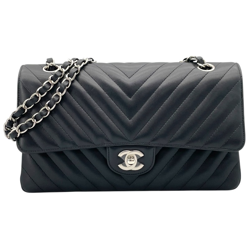 シャネル CHANEL Vステッチ チェーン ショルダー A01166 30番台 ブラック シルバー金具 ラムスキン ショルダーバッグ レディース 中古拍卖