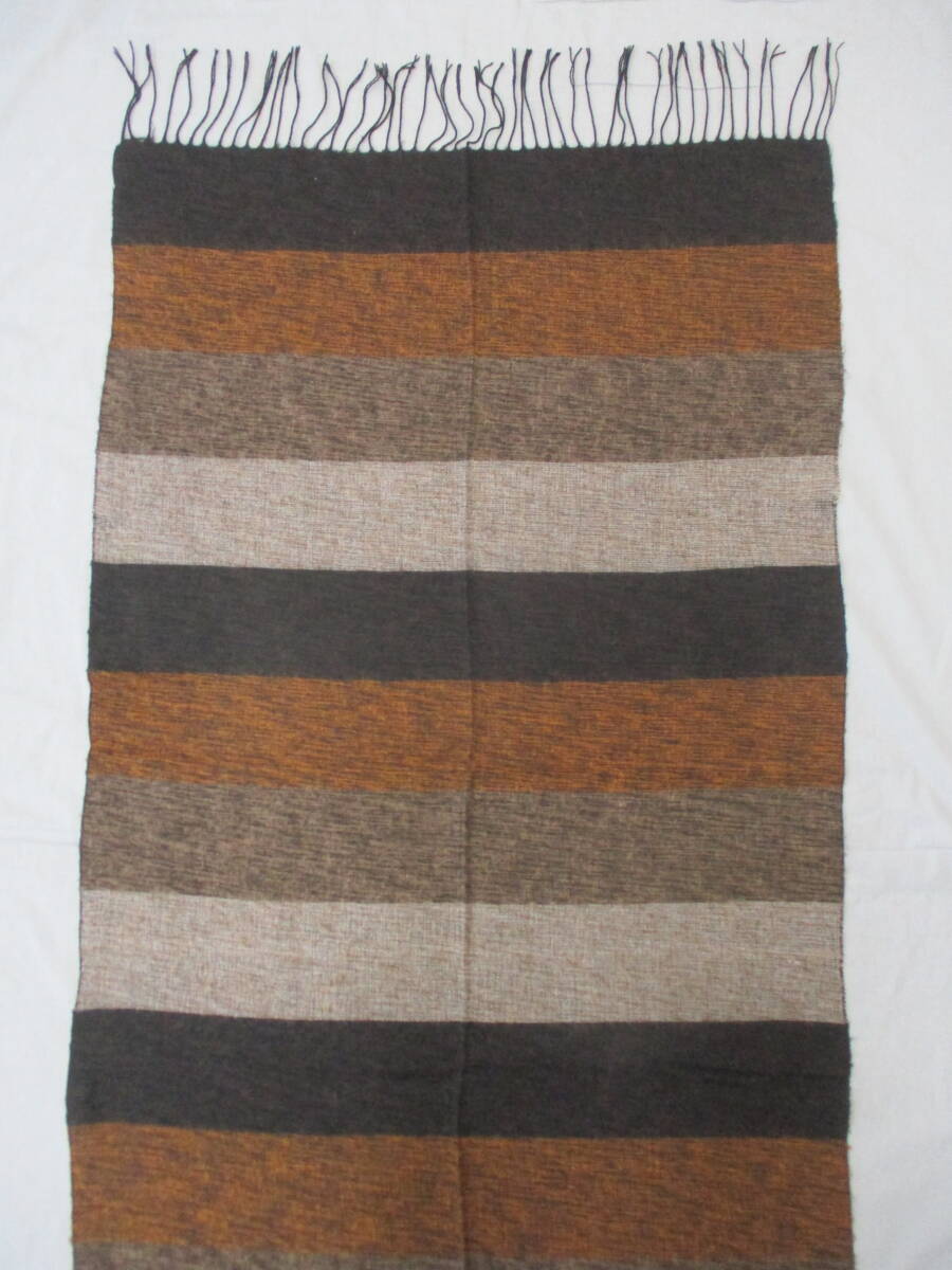 ストール マフラー ブラウン・グレー系 ≒70cm×≒178cm フリンジ 【クリーニング済・タグ付】拍卖