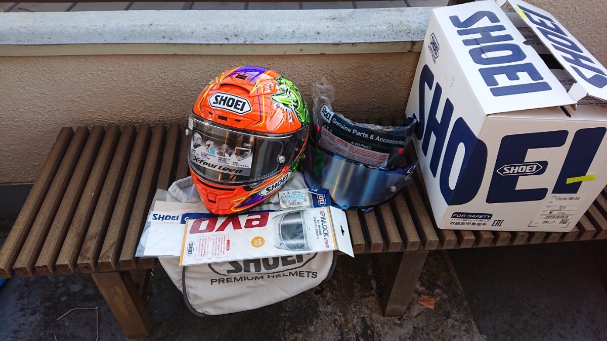 中古 超美品 SHOEI x-14 x-fourteen パワーラッシュ サイズM スモークシールド、 ミラーシールド付き 希少絶版品拍卖