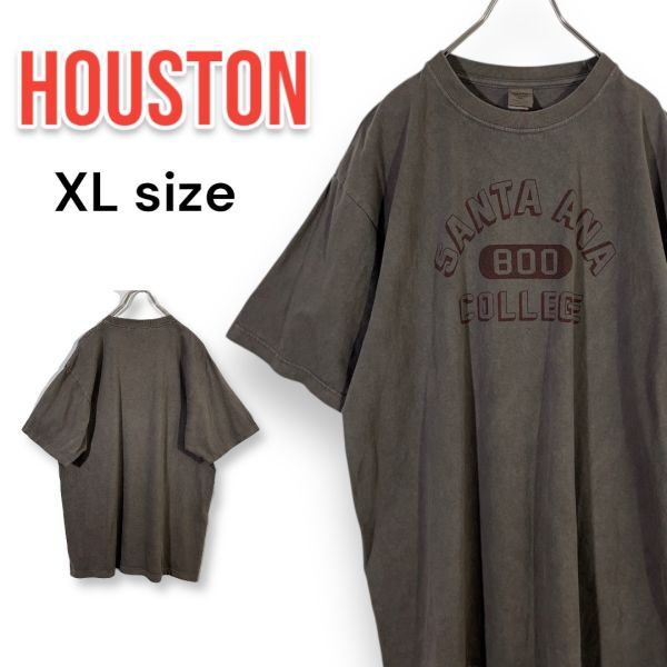 HOUSTON ヒューストン プリント 半袖Tシャツ XLサイズ SANTA ANA COLLEGE ビンテージ加工 大きいサイズ アメカジ ミリタリー拍卖