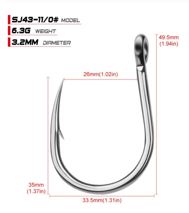 大型魚用 ステンレスフック 11/0 10本セット 釣り針 ジギング マグロ クエ アラ アキアジ ブリ シーバス 等拍卖