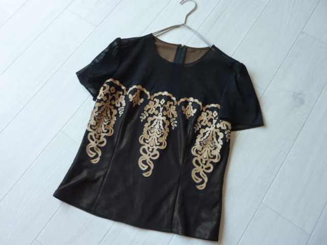 上品 銀座マギー GINZA Maggy チュールレース 刺繍 大人きれいめ ブラウス シャツ トップス 日本製 サイズ38拍卖