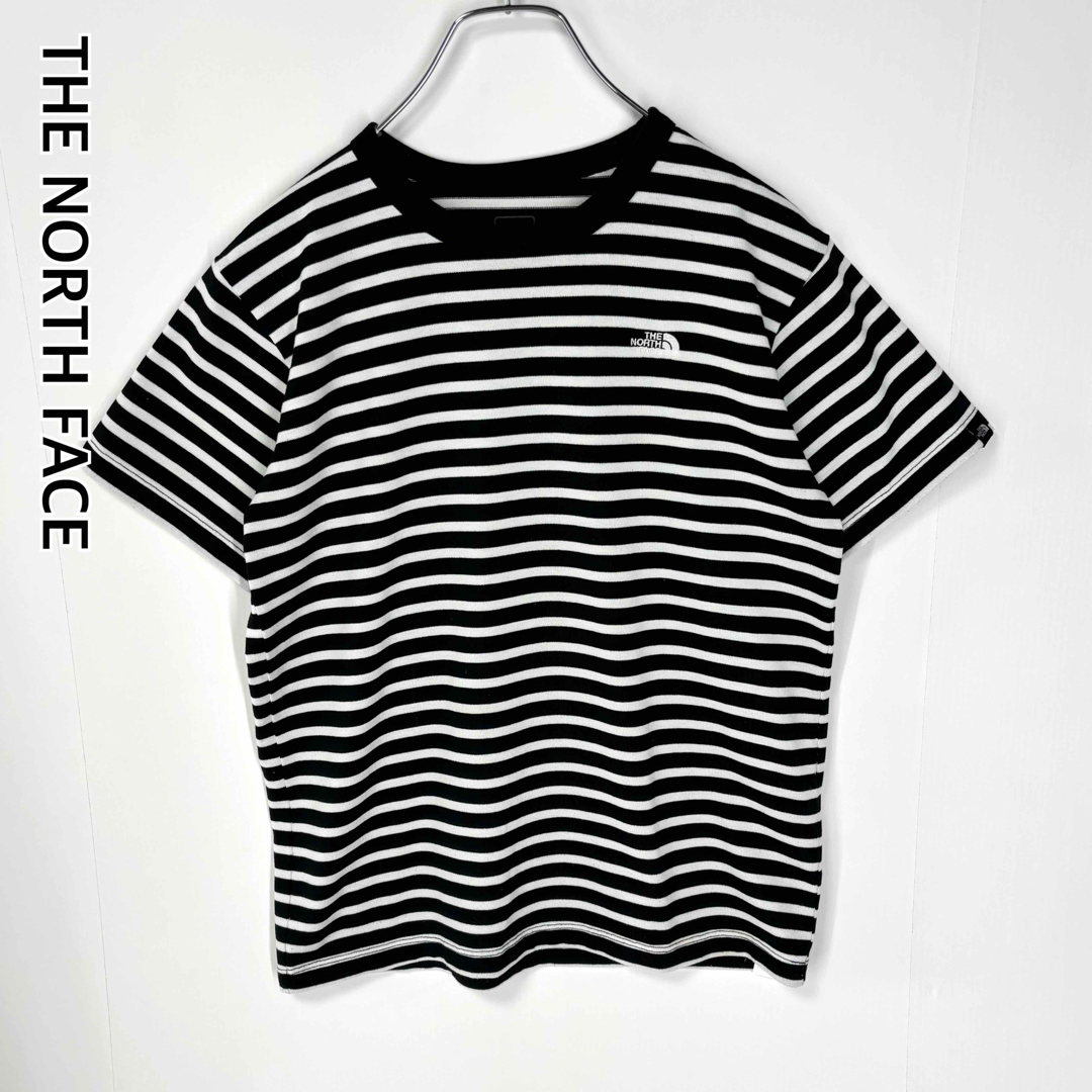 美品 ザ ノースフェイス 半袖Tシャツ ショートスリーブフルボーダーティー ロゴ刺繍 白黒 レディース Sサイズ THE NORTH FACE拍卖