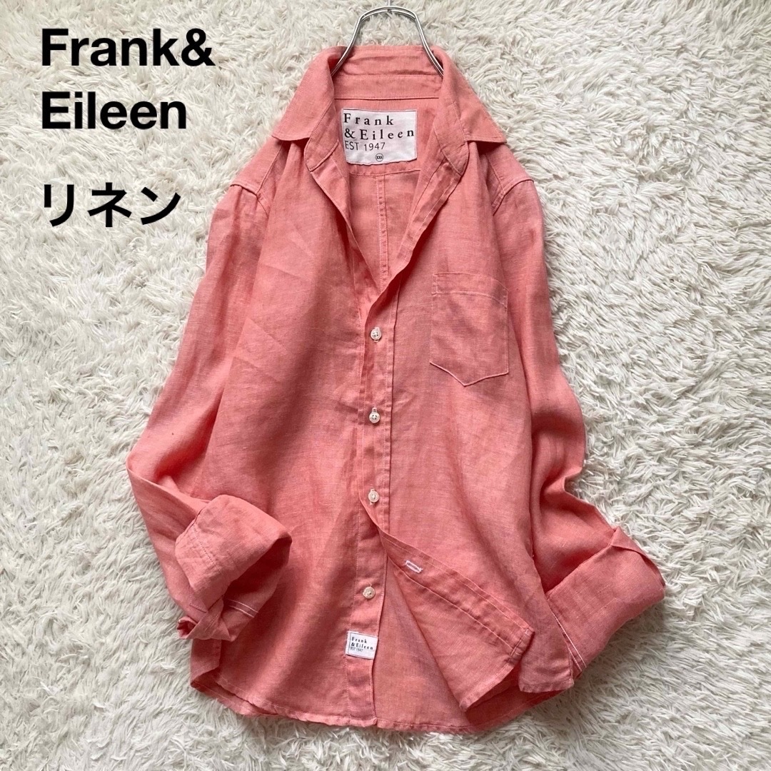美品 フランクアンドアイリーン リネン100% スキッパーシャツ リネンシャツ 長袖 ロングスリーブ レッド系 バリー BARRY Frank&Eileen拍卖