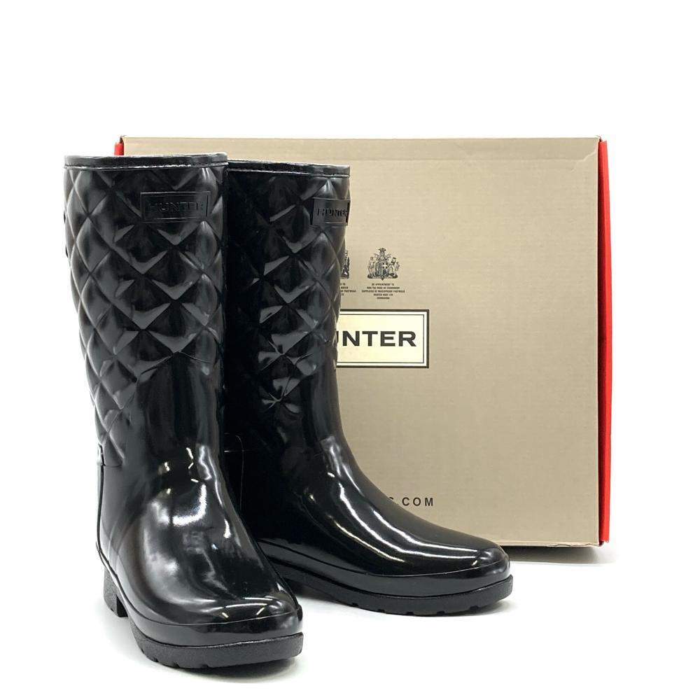 HUNTER ハンター リファインド グロス キルト ショート ブーツ ラバー WFS1029RGL ブラック 24cm レディース拍卖