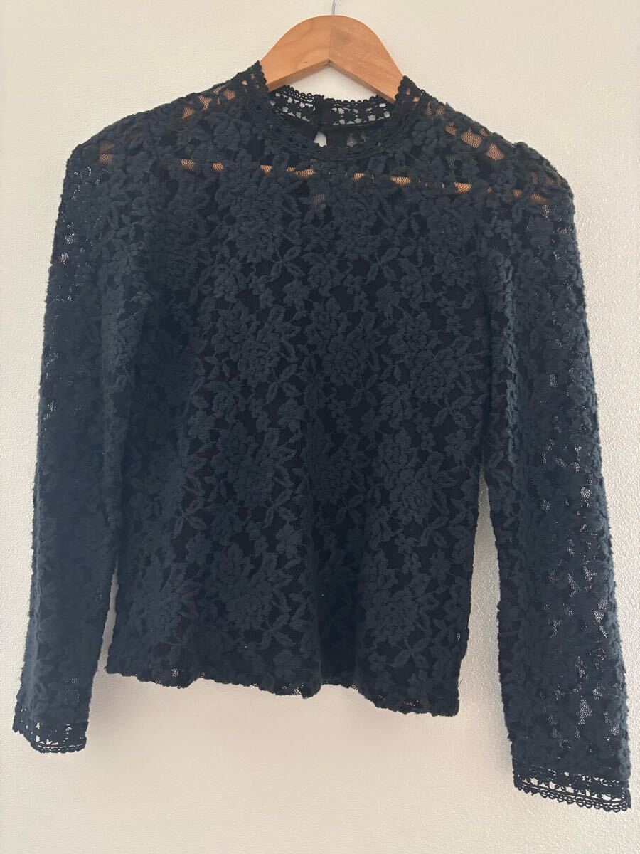 dazzlin ダズリン 長袖 ニット 花柄 レース チュール トップス 黒 F拍卖