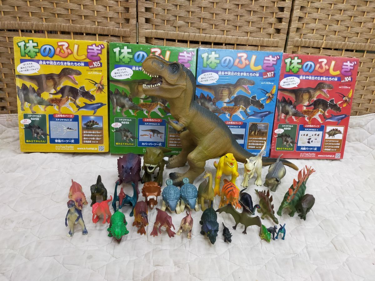 SET-20250703-25 恐竜フィギュア まとめ売り 体のふしぎ 全4冊 ステゴサウルスパーツ付 大型ティラノ33cm トリケラトプス パラサウロロフス拍卖