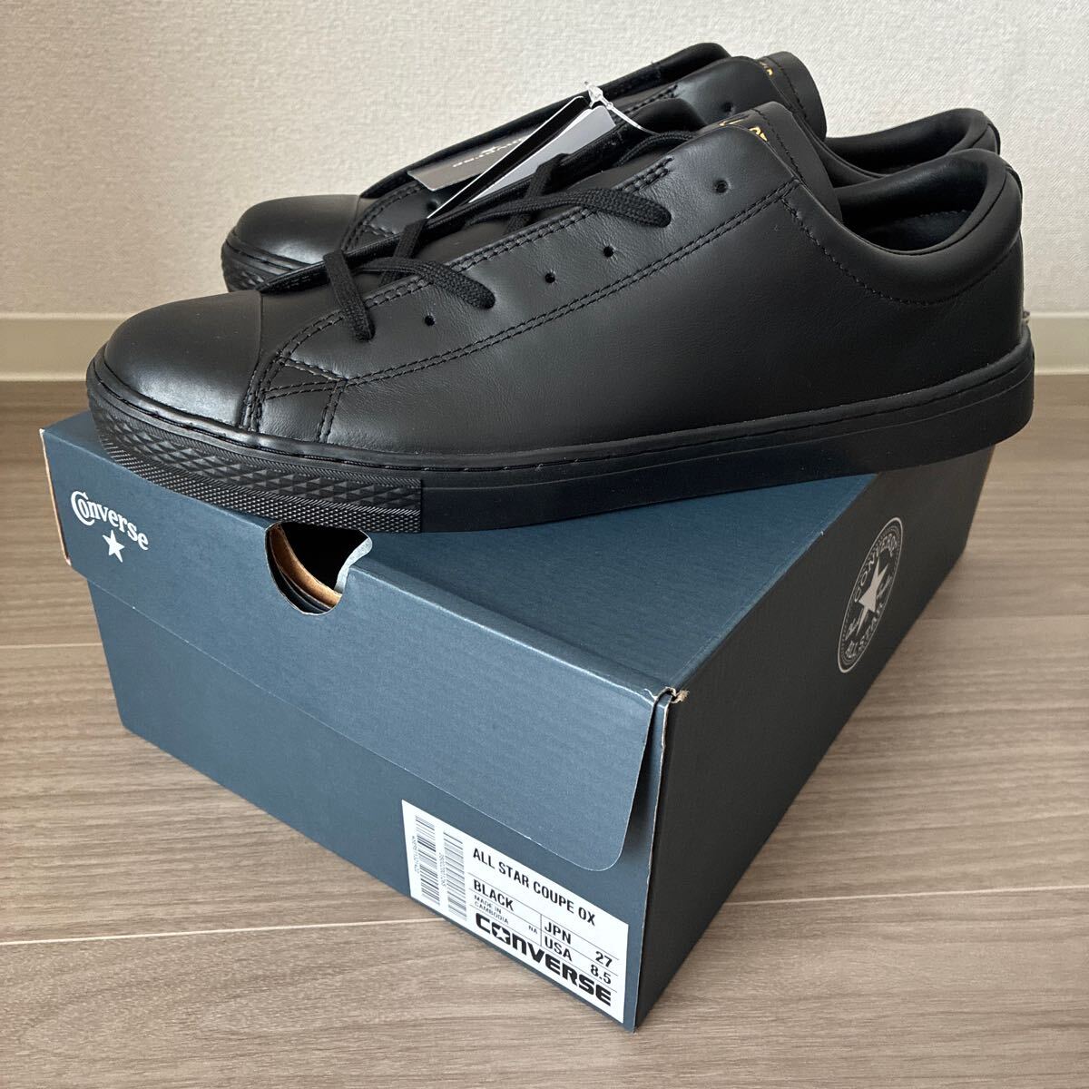 【送料無料】コンバース_LEATHER ALL STAR _COUPE_OX_クップ_27.0cm_黒_ブラック_レザー_革_CONVERS_右足ヒモなし_右足紐なし_格安出品拍卖