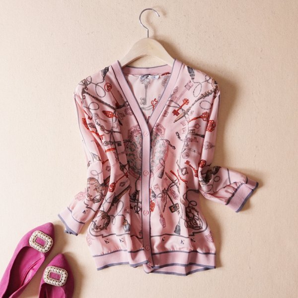 2507カーディガンシルク肌触りいい素敵柄5部袖丈拍卖