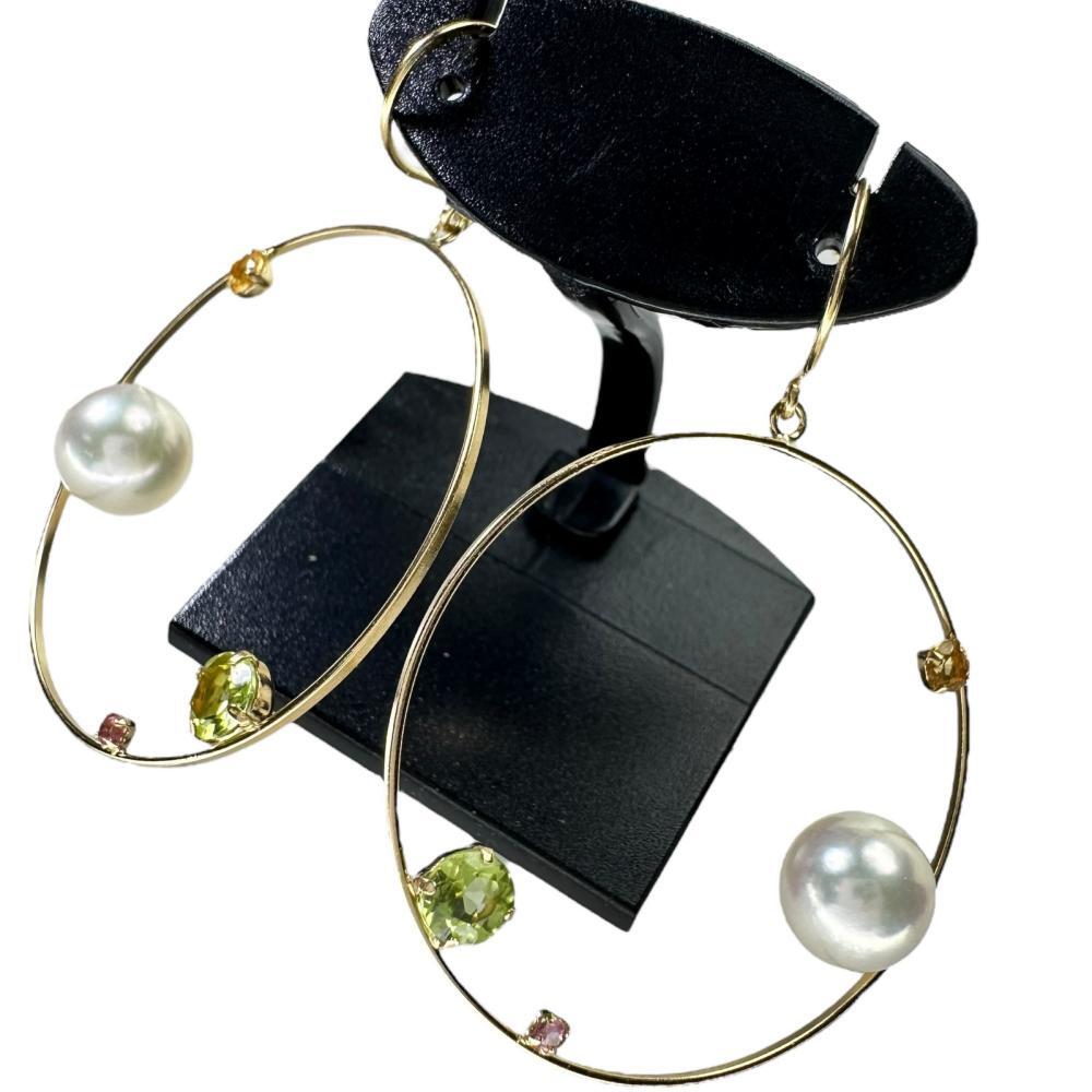 アコヤ真珠7.6mm ペリドット/ピンクトルマリン/シトリン ピアス K18ゴールド 3.1g レディース拍卖