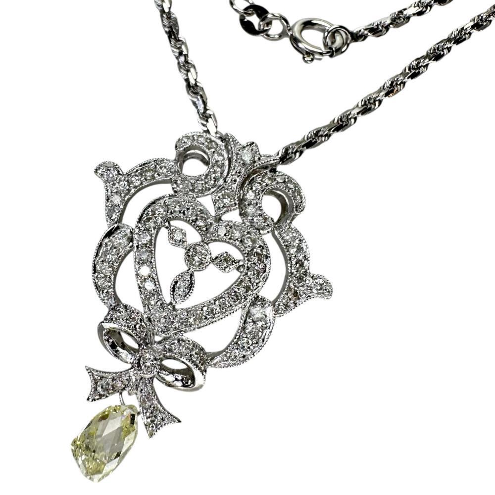 ダイヤモンド 1.13/0.75ct ネックレス K18WGホワイトゴールド 12.5g 50cm レディース拍卖