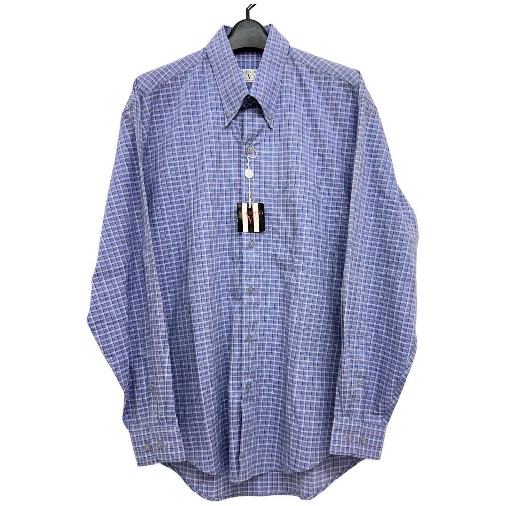 Valentino/ヴァレンチノ ボタンダウンシャツ 長袖シャツ コットン100% ブルー、パープルチェックコットン メンズ拍卖
