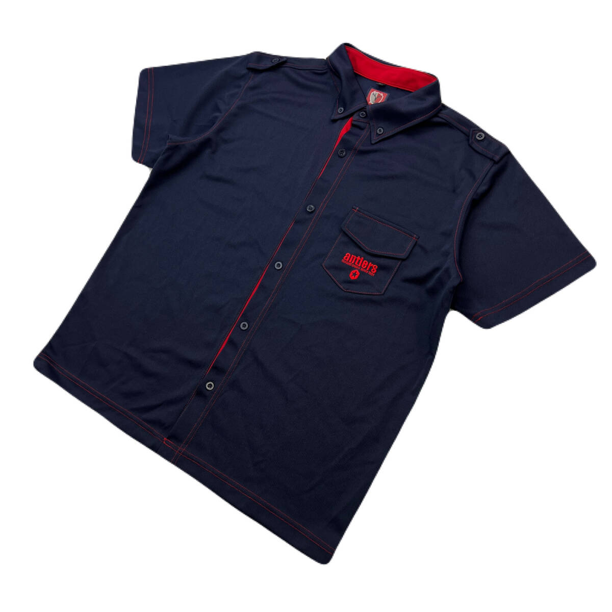 鹿島アントラーズ 半袖 ポロシャツ オープンボタン ダークネイビー Mサイズ 【 シンプル 胸ロゴ 】 ANTLERS ●DA358拍卖