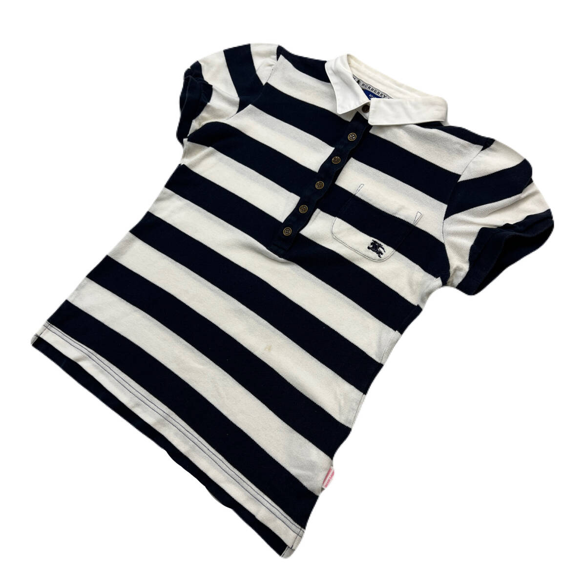 バーバリー ブルーレーベル 半袖 ポロシャツ レディース 38 ネイビー ホワイト 【 かわいいお品♪ 】BURBERRY 三陽商会正規 ●DK291拍卖