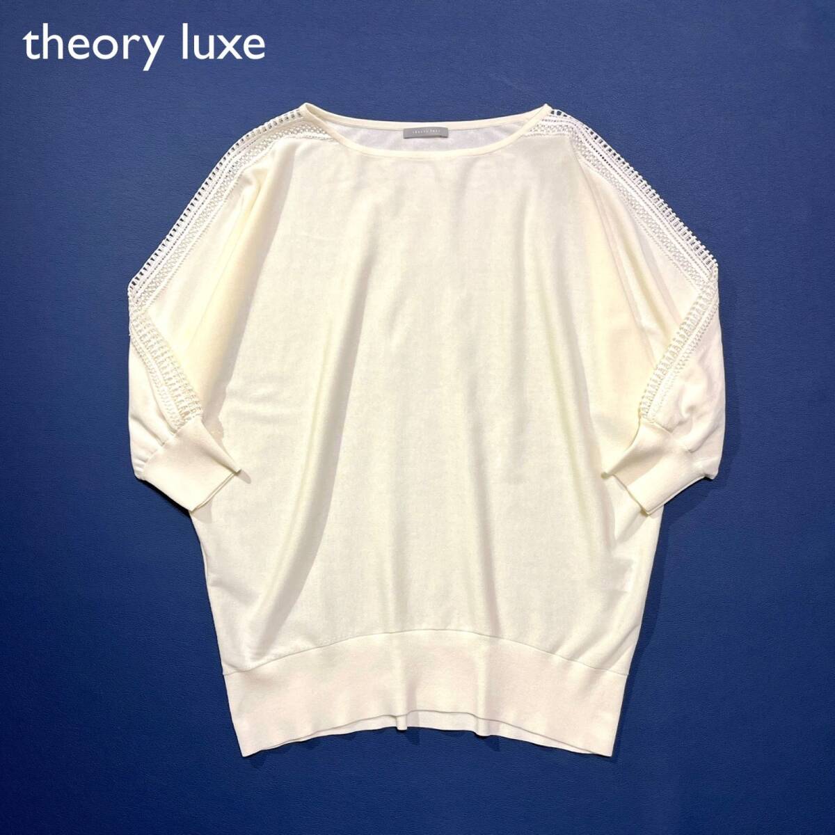 cD54 訳あり theory luxe ウォッシャブル 肩レースプルオーバーニット ドルマンスリーブ 刺繍 花柄拍卖