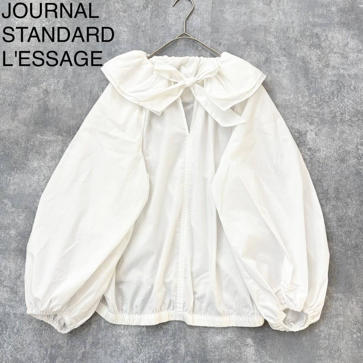 yB28 JOURNAL STANDARD L'ESSAGE CPリボンブラウス 長袖シャツ ワッフルカラー リボン ボウタイ 袖ゴム拍卖