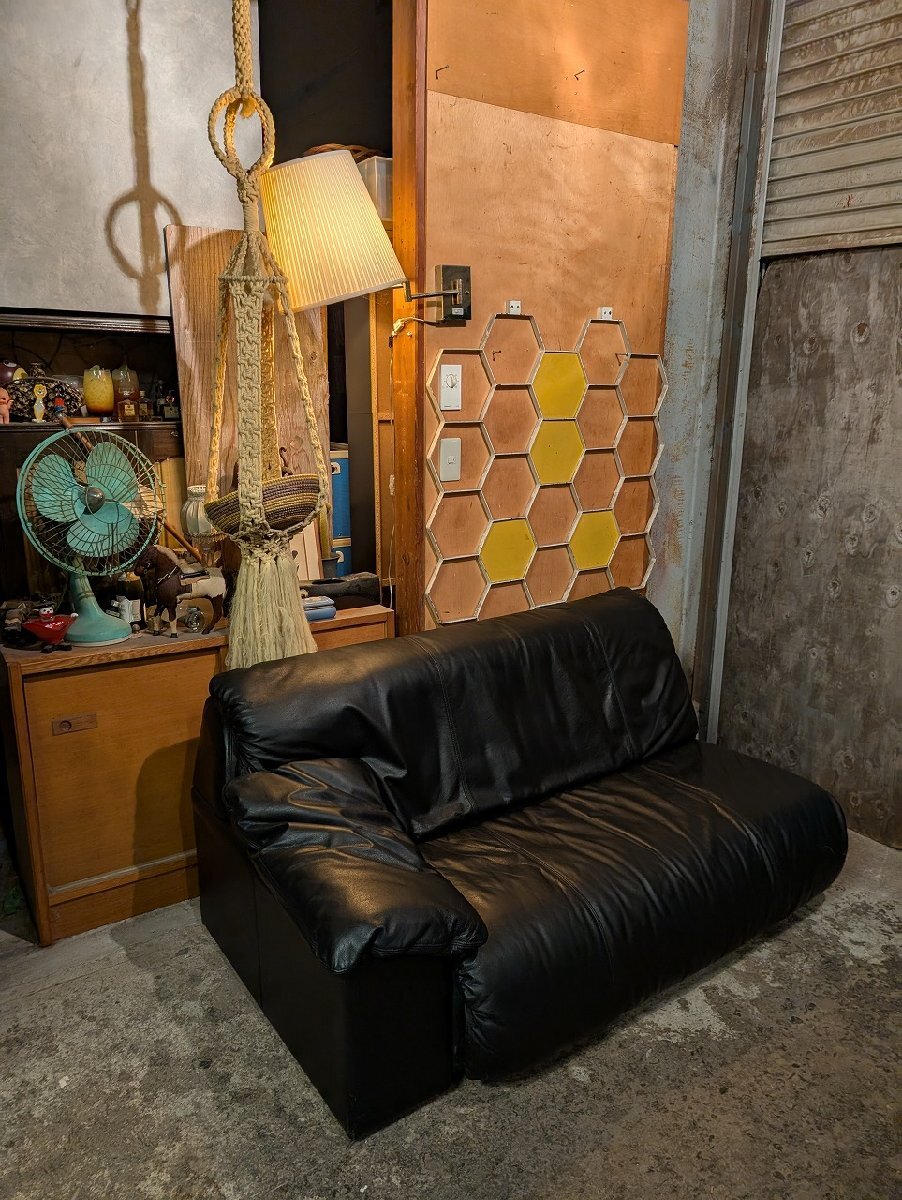 maruni マルニ 最高級 コンフォート リアルレザー ソファ ブラック 2P/アンティーク ビンテージ ヴィンテージ 本革 片袖 3P拍卖