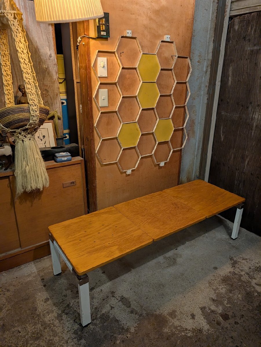 ミッドセンチュリー フロアー ベンチ プライウッド パンチ 3P/デザイナーズ ソファ ナチュラル 木製 ロビー B拍卖