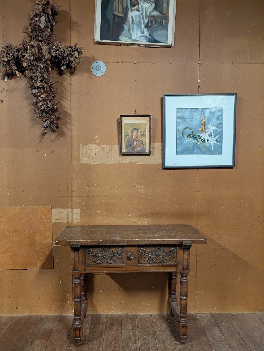 イギリス ヴィンテージ ニーホールデスク コンソール サイドボード テーブル/木製 ウッド アンティーク ビンテージ 彫刻 机拍卖