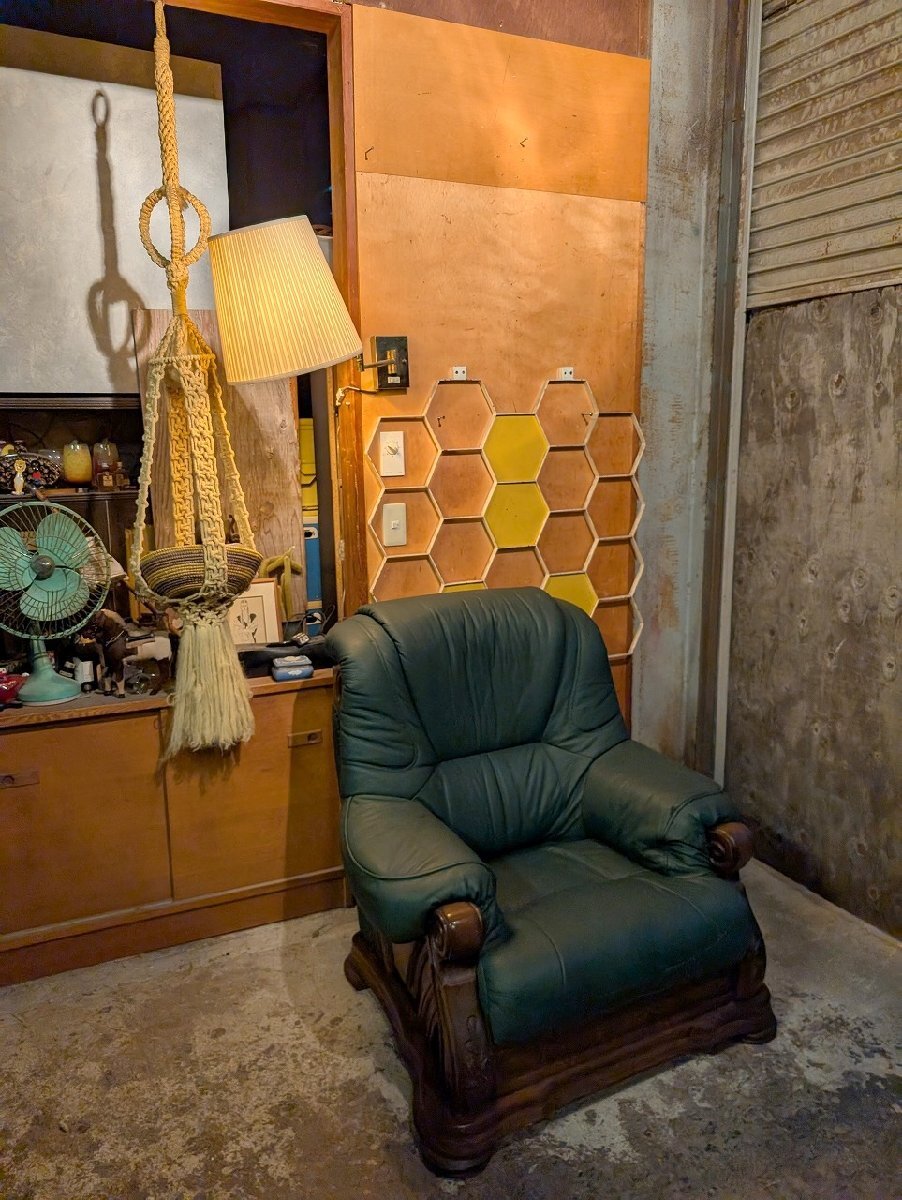 オランダ ダッチカントリー 1P ソファ グリーン/ビンテージ ヴィンテージ アンティーク レザー拍卖