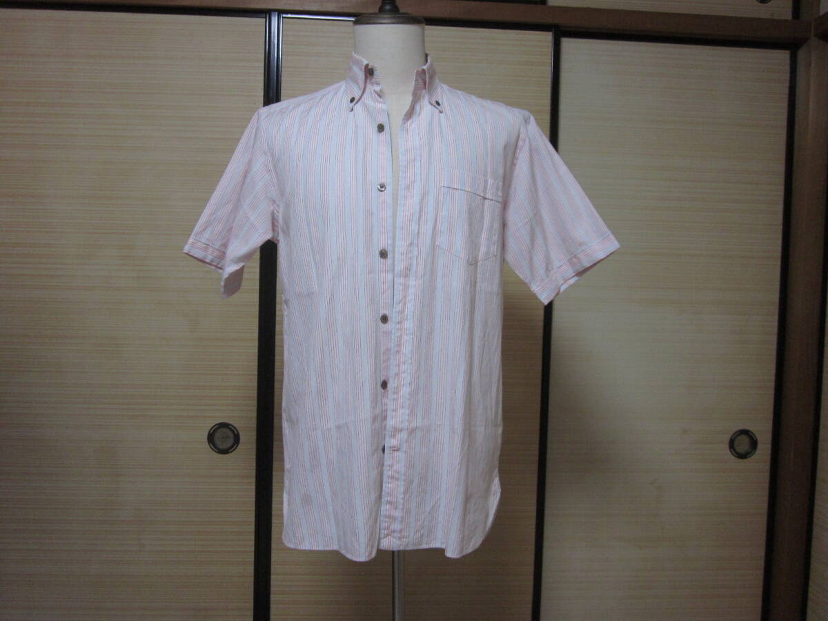 ☆☆☆【 11/10・大幅値下げ 】D'URBAN ダーバン:ストライプ半袖ボタンダウンシャツ:MADE IN JAPAN製:正規品:サイズ表示 L:送料無料拍卖