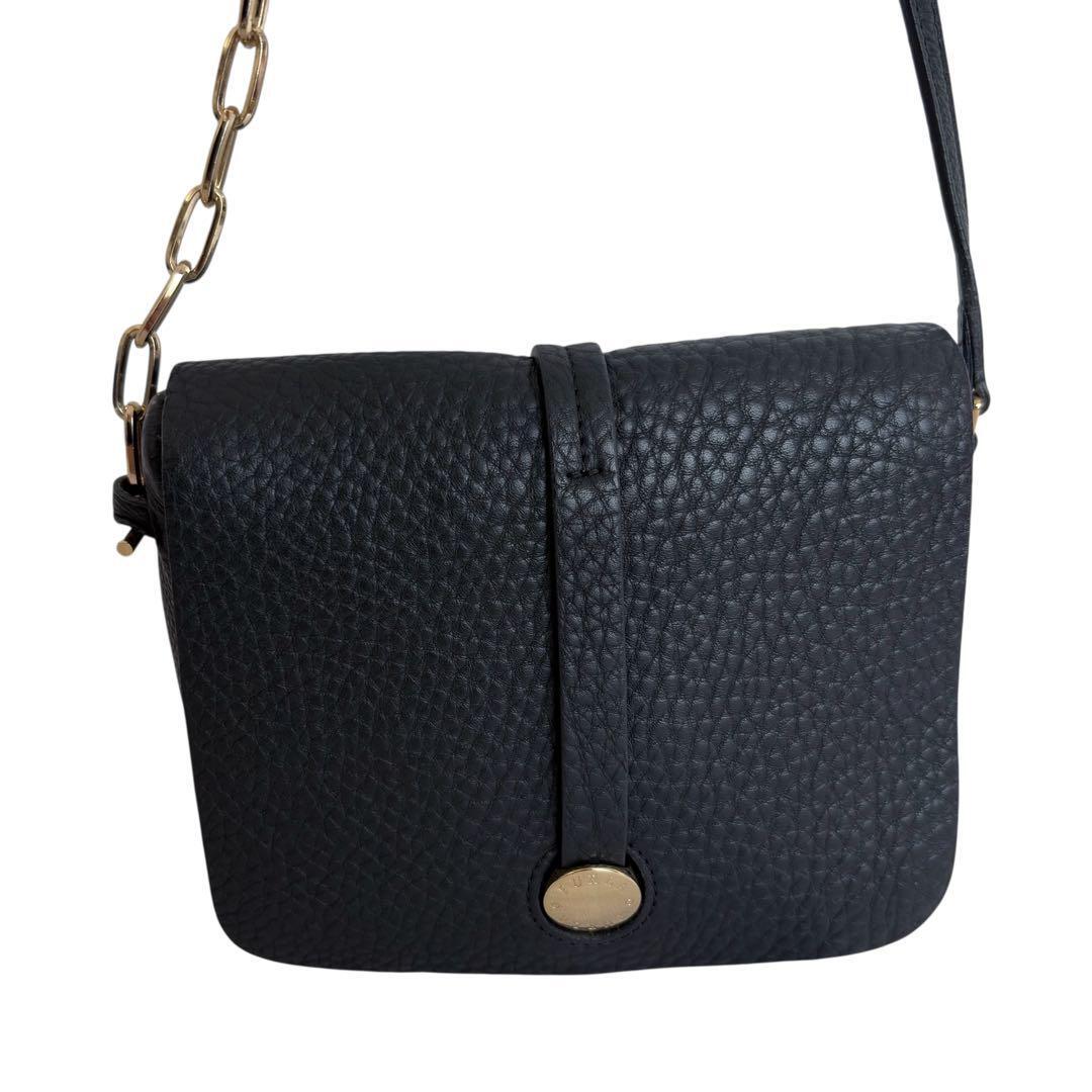 FURLA フルラ ショルダーバッグ チェーン シボ革 ブラック ゴールド拍卖