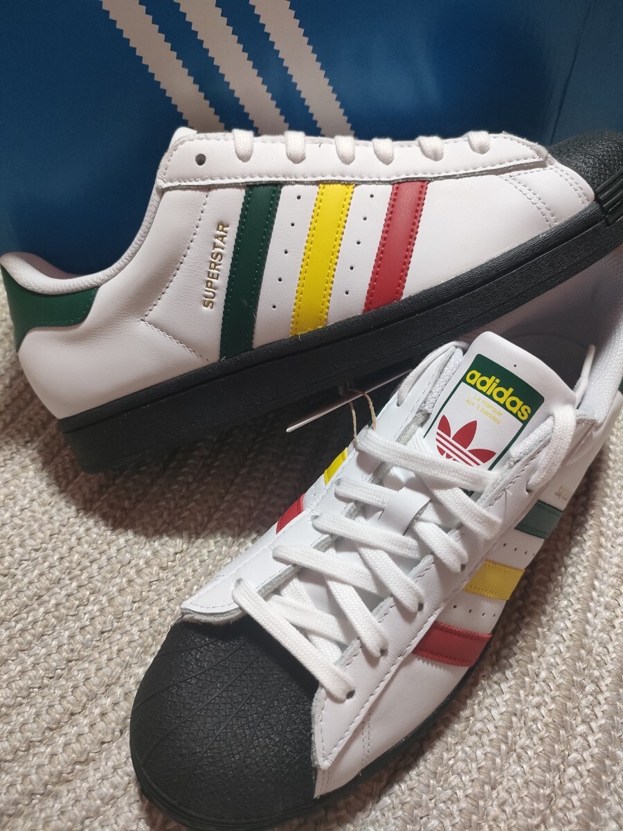 新品 未使用 adidas SUPER STAR ラスタカラー 27.5cm US9.5 アディダス オリジナルス スーパースター ホワイト 白 スニーカー レザー 拍卖